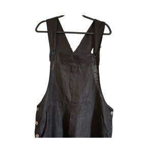 J Jill Overalls Large Linen Striped Relaxed Lagenlook Beachy Minimalist Black